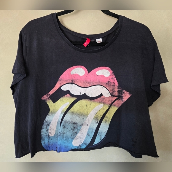 Divided | Rolling Stone Distressed Cropped Tee, Ptp 23" - Picture 2 of 6